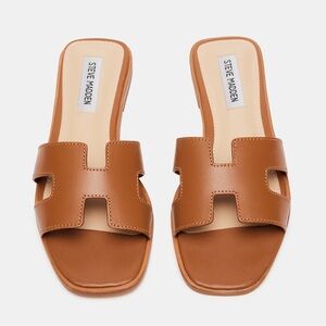 Steve Madden HADYN COGNAC LEATHER Brown Slide Sandals